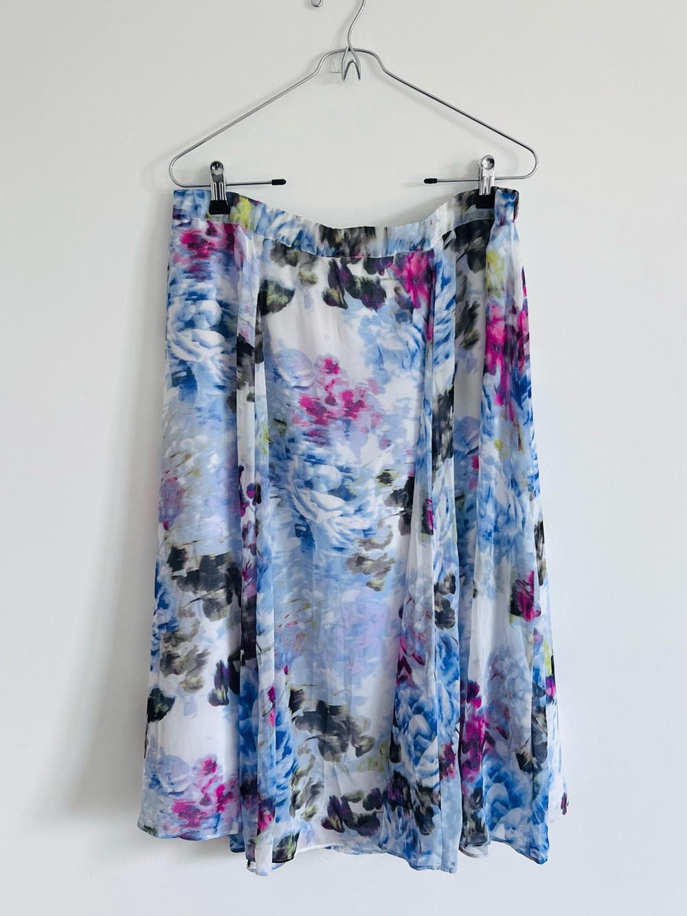 Covington Sheer Floral A-Line Skirt in Blue, Pink & White